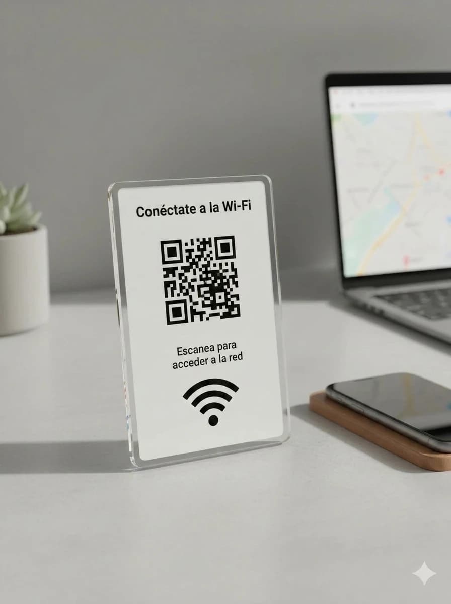 Placa de Metacrilato con Código QR para Conexión WiFi Automática en Madrid