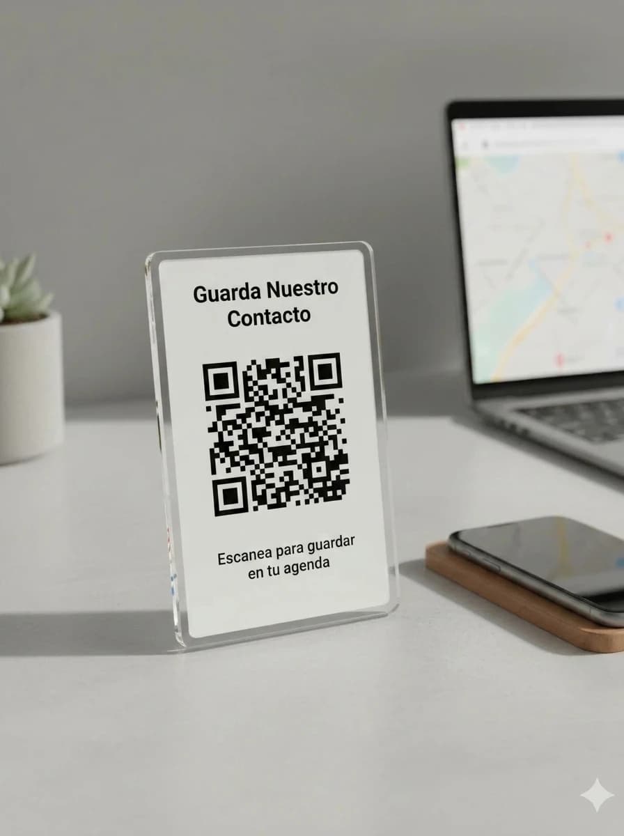 Placa de Metacrilato con Código QR para Tarjeta de Visita Digital en Madrid